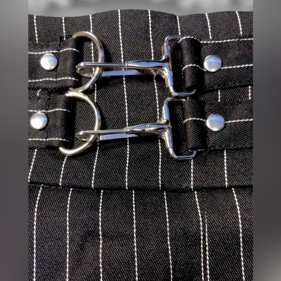 Y2K grudge black and white pin striped low waisted mini skirt with buckles! - Picture 3 of 4